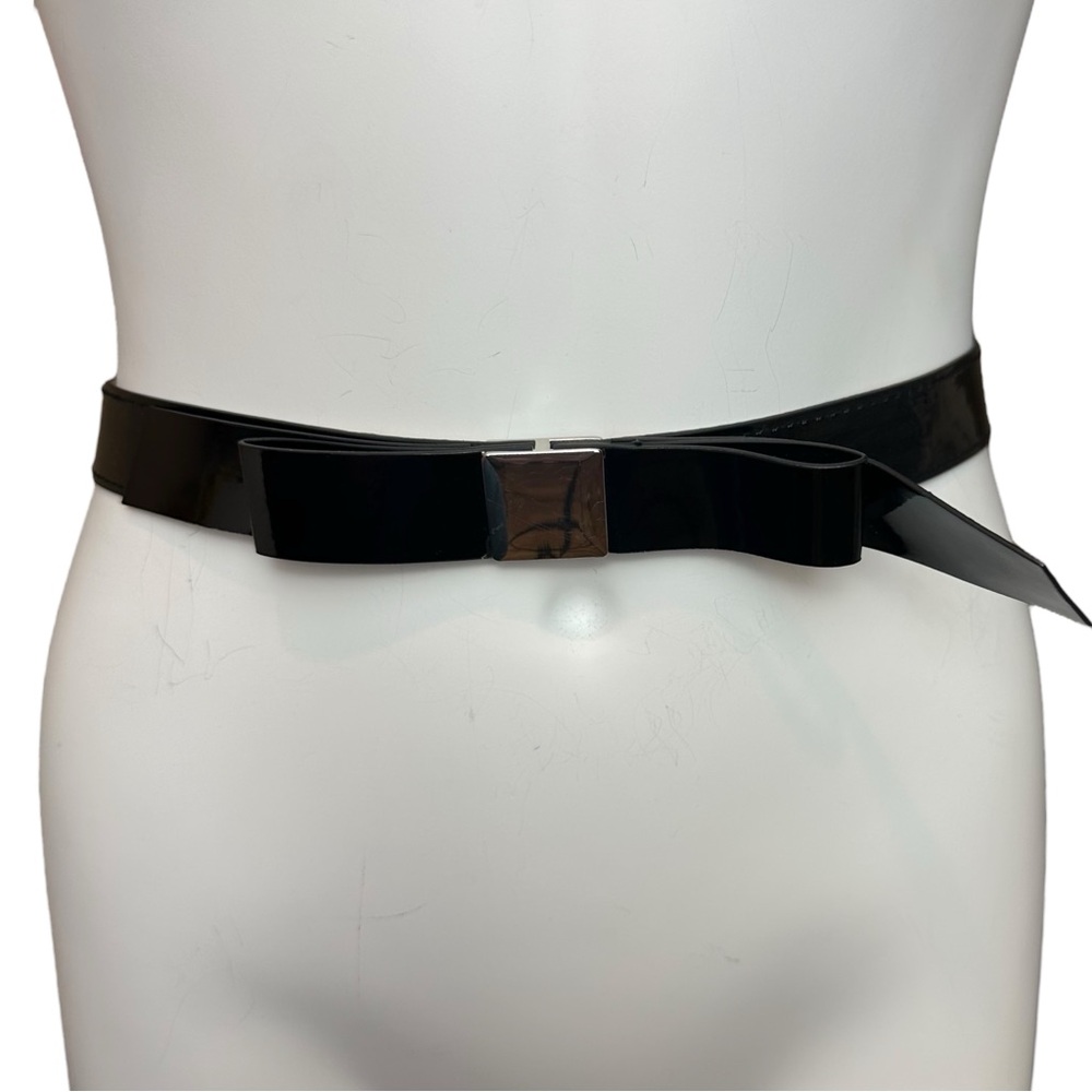 Black Patent Bow Stretch 1” Belt Fits 29”-31”